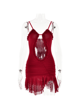 Load image into Gallery viewer, Olivier Ruched Patchwork Mesh Dress In Red
