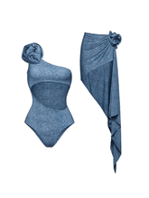 Load image into Gallery viewer, Ortiz Flower Denim Swimwear Two Piece Set
