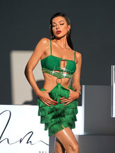 Load image into Gallery viewer, Osiris Rhinestone Cutout Fringe Bandage Dress In Green
