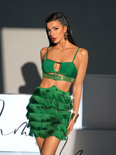 Load image into Gallery viewer, Osiris Rhinestone Cutout Fringe Bandage Dress In Green
