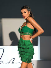 Load image into Gallery viewer, Osiris Rhinestone Cutout Fringe Bandage Dress In Green
