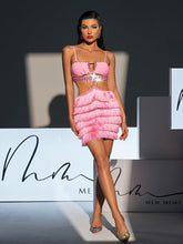Load image into Gallery viewer, Osiris Rhinestone Cutout Fringe Bandage Dress In Pink
