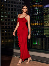 Load image into Gallery viewer, Oslo Spaghetti Flower Ruffle Maxi Dress In Red
