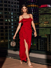Load image into Gallery viewer, Oslo Spaghetti Flower Ruffle Maxi Dress In Red
