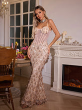 Load image into Gallery viewer, Ottis Sequin Fringe Maxi Dress In Apricot
