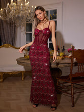 Load image into Gallery viewer, Ottis Sequin Fringe Maxi Dress In Red
