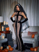 Load image into Gallery viewer, Pablo High Neck Chain Fringe Maxi Dress With Gloves In Black
