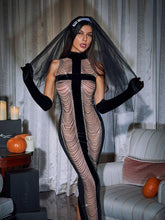 Load image into Gallery viewer, Pablo High Neck Chain Fringe Maxi Dress With Gloves In Black
