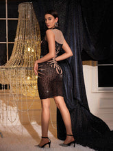 Load image into Gallery viewer, Parvi Leaf Hollow Printed Rhinestone Mesh Dress
