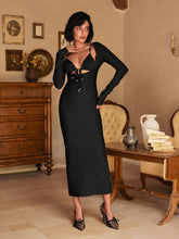 Load image into Gallery viewer, Patricia Long Sleeve Pearl Bandage Midi Dress
