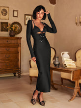 Load image into Gallery viewer, Patricia Long Sleeve Pearl Bandage Midi Dress
