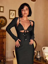 Load image into Gallery viewer, Patricia Long Sleeve Pearl Bandage Midi Dress
