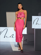 Load image into Gallery viewer, Patsy Flower Pearl Bandage Skirt Set In Hot Pink
