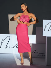 Load image into Gallery viewer, Patsy Flower Pearl Bandage Skirt Set In Hot Pink
