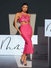 Load image into Gallery viewer, Patsy Flower Pearl Bandage Skirt Set In Hot Pink

