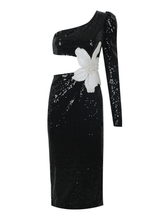Load image into Gallery viewer, Patsy One Shoulder Flower Cutout Sequin Dress
