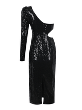 Load image into Gallery viewer, Patsy One Shoulder Flower Cutout Sequin Dress
