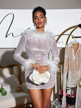Load image into Gallery viewer, Pendleton Long Sleeve Sequin Feather Dress
