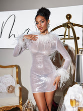 Load image into Gallery viewer, Pendleton Long Sleeve Sequin Feather Dress
