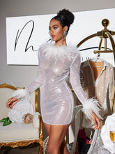 Load image into Gallery viewer, Pendleton Long Sleeve Sequin Feather Dress
