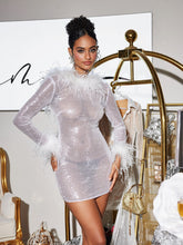 Load image into Gallery viewer, Pendleton Long Sleeve Sequin Feather Dress
