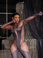 Load image into Gallery viewer, Pera Body Printed Rhinestone Gloves Jumpsuit In Grey

