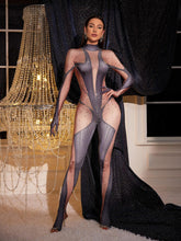 Load image into Gallery viewer, Pera Body Printed Rhinestone Gloves Jumpsuit In Grey
