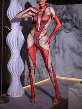 Load image into Gallery viewer, Pera Body Printed Rhinestone Gloves Jumpsuit In Red
