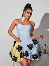 Load image into Gallery viewer, Phylo Strapless Flower Bandage Mini Dress

