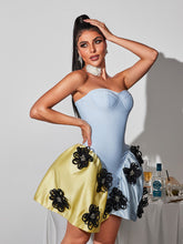 Load image into Gallery viewer, Phylo Strapless Flower Bandage Mini Dress
