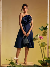 Load image into Gallery viewer, Polly Strapless Flower Ruched Midi Dress
