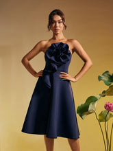 Load image into Gallery viewer, Polly Strapless Flower Ruched Midi Dress
