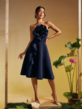 Load image into Gallery viewer, Polly Strapless Flower Ruched Midi Dress
