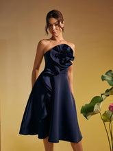 Load image into Gallery viewer, Polly Strapless Flower Ruched Midi Dress
