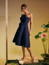 Load image into Gallery viewer, Polly Strapless Flower Ruched Midi Dress
