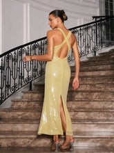 Load image into Gallery viewer, Radana Plunge Neck Flower Sequin Dress In Yellow
