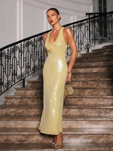 Load image into Gallery viewer, Radana Plunge Neck Flower Sequin Dress In Yellow
