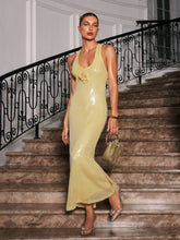 Load image into Gallery viewer, Radana Plunge Neck Flower Sequin Dress In Yellow
