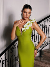Load image into Gallery viewer, Rajiv One Shoulder Flower Bandage Maxi Dress
