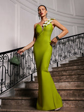 Load image into Gallery viewer, Rajiv One Shoulder Flower Bandage Maxi Dress
