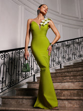 Load image into Gallery viewer, Rajiv One Shoulder Flower Bandage Maxi Dress

