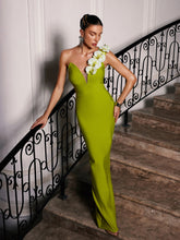 Load image into Gallery viewer, Rajiv One Shoulder Flower Bandage Maxi Dress
