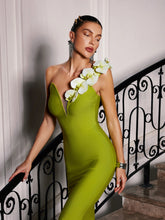Load image into Gallery viewer, Rajiv One Shoulder Flower Bandage Maxi Dress
