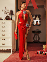 Load image into Gallery viewer, Ramirez Halterneck Flower Cutout Split Dress

