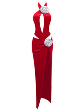 Load image into Gallery viewer, Ramirez Halterneck Flower Cutout Split Dress
