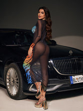 Load image into Gallery viewer, Rana Tiger Printed Mesh Maxi Dress
