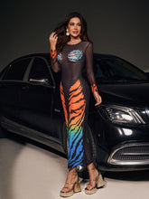 Load image into Gallery viewer, Rana Tiger Printed Mesh Maxi Dress
