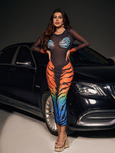 Load image into Gallery viewer, Rana Tiger Printed Mesh Maxi Dress
