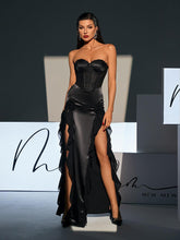 Load image into Gallery viewer, Raoul Strapless Lace Tulle Maxi Dress In Black
