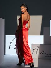 Load image into Gallery viewer, Raoul Strapless Lace Tulle Maxi Dress In Red
